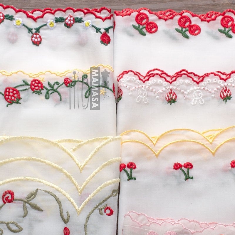 All Cotton Embroidery Cute Cherry Strawberry Color Lace Diy Handmade Clothing Fabric Curtain Accessories Crafts - Image 5